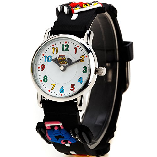 Zeiger Kinderuhr Lernuhr Autosport Jungen Kinder Uhr Schwarz Armbanduhr KW001