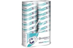 LUCART PROFESSIONAL Aquastream Lucart, AquaStream 1, Papier hygiénique en rouleau à base de pâte pure, idéal pour les toilettes publiques et les bureaux, 6 rouleaux de 200 feuilles par paquet, 9,5x11 cm, 12 paquets