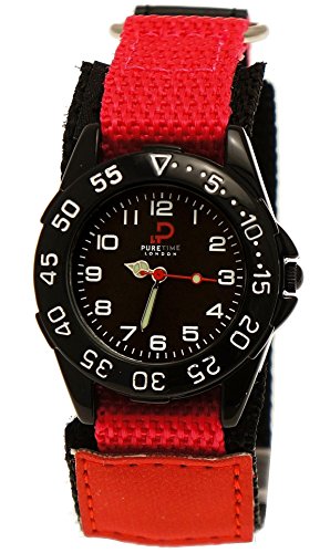Coole Pure Time Kinderuhr Mädchen Armband Nylon/Textil Uhr Motiv in Rosa Rot Schwarz inkl.Uhrenbox