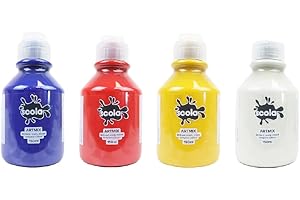 Scola Readymix Water Based Tempera Paint, 4 Assorted Primary Colours, 150ml Bottles, Non-Toxic Poster Paints, Craft Projects, Suitable for 3+