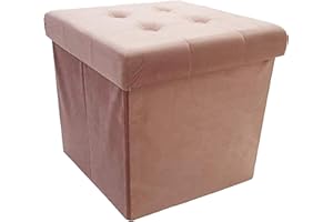 HS-Lighting Sitzhocker Faltbarer Sitzwürfel mit Stauraum, Fußhocker Aufbewahrungsbox mit Deckel, gepolstert, aus Samt, 38x38x38cm(Samt-Rosa)