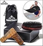 ★ Kit Barbe Baristaweb ★ Coffret entretien Barbe : Tablier barbe / Bavoir barbe, Peigne à barbe, Brosse de barbe + OFFERT sac rangement - Qualité Prémium - COFFRET CADEAU IDÉAL de soin et de rasage pour hommes stylés & modernes !