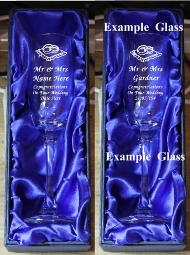 WEDDING RINGS PILLOW CHAMPAGNE FLUTE GLASS CH47 ENGRAVED PERSONALISED IN SILK LINED GIFT BOX