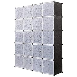 Meerveil Armoire Penderie Portable, Étagère de Rangement, Cubes de Stockage Modulaire en Plastique en métal Stable, Assemblage Facile pour Vêtements, Accessoires, Jouets (Noir, 20 Cubes)