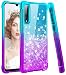 Produktbild wlooo Glitzer Hülle kompatibel mit Samsung Galaxy A70, Handyhülle Galaxy A70 Glitzer, Galaxy A70 Flüssig Treibsand Glitter Gradient Quicksand Weich TPU Bumper Silikon Schutzhülle Case (Teal Violet)