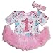 Birthday Baby Dress Bling 1st Cupcake Bodysuit Pink Tutu Romper Set Nb-18m (12-18 Months)