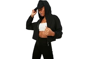 Trendyol Hooded Crop Gestrickt Singard Sweatshirt Felpa con Cappuccio Donna