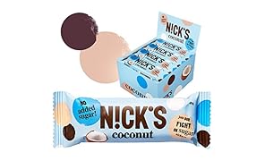 NICKS Coconut, barretta di cocco con rivestimento al cioccolato, senza zuccheri aggiunti, senza glutine, 20 x 40g