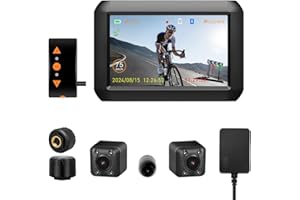 VSYSTO Bicycle Camera with Selfie Mode, 4" Screen WiFi HD 1080P Handlebar Bike Mirror Dashcam Front and Rear Camera with Tire Pressure Sensors, GPS, Mobile Assistant Mode, Temperature Display