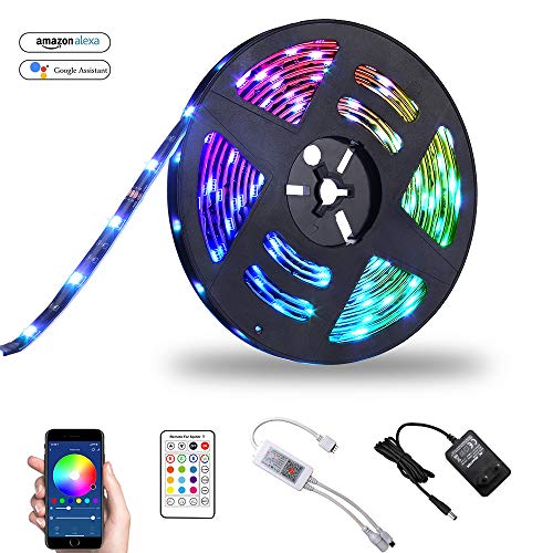 Wifi Striscia LED Striscia Luce LED Illuminazione 5M Bawoo 150 LED Strip RGB Luminosa Strisce Wifi Nastro Luce Striscia Smart Strip Impermeabile ALEXA Google Home IFTTT 24 Tasti Telecomando(Può 10m)