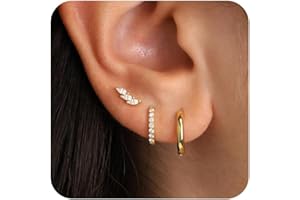 ZHESHY 3 Paires Boucles D'oreilles Lot Femme Fantaisie Plaquée Or 14 Carats Diamant Hypoallergénique Piercing Cartilage Créoles pour Plusieurs Piercings Oreille Cartilage Bijoux Femme Fille Enfant
