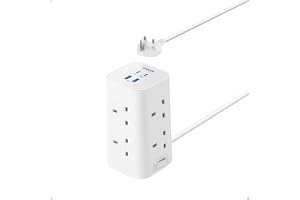 Anker Tower Extension Lead with USB Slots, 12-in-1 Surge Protector Plug Extension Socket with Switch (13A, 2990W), 20W USB C Fast Charging Power Strip, 8 AC Outlets, 4 USB Ports, 2m Extension Cable