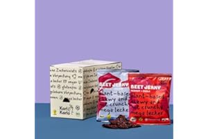 ‎KARL KARLO Karl Karlo Vegan Beef Jerky - 'Beet Jerky' Peanut & Soya Sesam | aus roter Beete, herzhafter veganer Snack | Natürliche Zutaten, Veganes Trockenfleisch | Made in Europe, 8 x 40