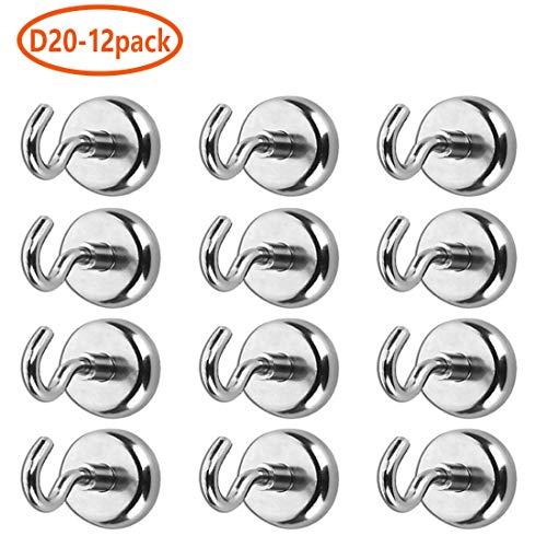 Ganchos Magnéticos - Imanes Gancho 20 mm de diámetro Imanes Magneticos, 9 KG Superfuerte Imanes con Gancho (12 Paquete)