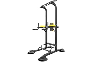 Leiblsufo Power Tower Fitnessgeräte für Zuhause, Dip Station Klimmzugstange Freistehend for Home Gym, Gelb Pull Up Bar Höhenverstellbar 155-240 cm | Max 160KG