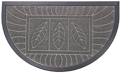 Tapis Déco Tapis d'Entrée Demi-Lune Feuilles Polypropylène/Cao Gris 75 x 45 cm