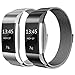Produktbild Sun studio Fitbit Charge 2 Armband, Milanese Fitbit Armbänder Ersatzarmband Edelstahl Fitbit Armbänder Charge 2 mit Magnet-Verschluss Armband für Fitbit Charge 2 (5.5"-8.5", Schwarz + Silber)
