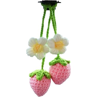 Charme Fraise Au Crochet Main - Pendentif Voiture Ou Accessoire Déco, 40 Cm, Laine