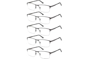 EYECEDAR Amcedar 5 stuks Lesebrille Herren Quadratischer Rahmen Metall Grau Edelstahl Material Federscharniere Enthalten Lesebrille 2.00