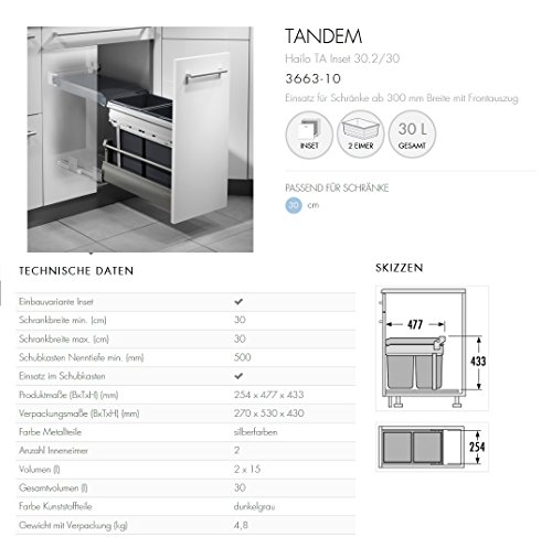 Hailo 3663101 Abfallsammler TA Inset 30.2/30 für Schränke ab 300 mm Breite mit Frontauszug - 4