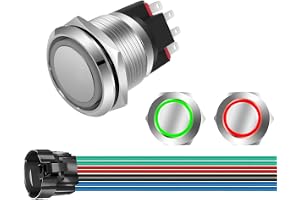 GUUZI 12V-24V/10A Momentan Tryckknapp NO/NC Vattentät Grön/Rött LED-ljus Upplyst 22mm Metall Power Start-tryckknapp med Socke
