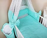 Baby Bettwäsche 5tlg Bettset mit Nestchen Kinderbettwäsche Himmel 100x135cm NEU Sternchen grau/Pünktchen Türkis Vollstoffhimmel - 2
