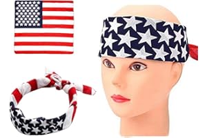 QUUPY 3Pcs America Flag Stars Stripes Turban USA Flag Headband Hair Band Head Wrap Kerchief Neckchief Cowboy Bandanas Square Scarf for Men and Women