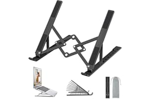 OUGEP Soporte Portatil, Aleación de Aluminio, Soporte para Ordenador portátil - Ajuste de 8 Engranajes, Compatible con MacBook Pro Air, iPad, Lenovo, HP Todas Las tabletas(Negro)