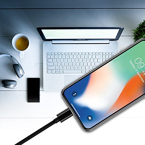 Cordon Cable Chargeur iPhone 7 Se 1m 2m 3M Cable Lightning en Nylon Tress   Synchro et Charge Rapide Cordon pour iPhone X 8 8 Plus 7 7 Plus SE 6 6s 6 5 5s iPad Pro Air Mini-Noir Lot de 5