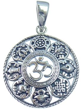 OM, Silber Anhänger, Der heilige Laut der beginn der Schöpfung mit den 8 Glückssymbolen des Buddhismus, aus 925...