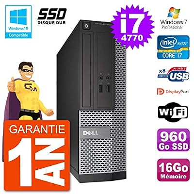Dell PC 3020 SFF Intel i7-4770 RAM 16Go SSD 960Go Graveur DVD WiFi W7 (Reconditionné)