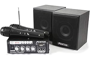 Fenton AV380BT Bluetooth Home Karaoke System with Two Wired Mics, Portable Karaoke Machine for Kids and Adults, USB/SD MP3 Playback, Dual Speakers, Ideal for Family Gathering and Singing Parties