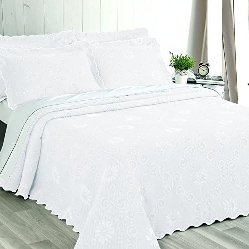 Enchantment Floral Bedspread 30% Cotton 30% Polyester 40% Polypropylene 360 GSM (White, Single 190x260 cm Approx.)