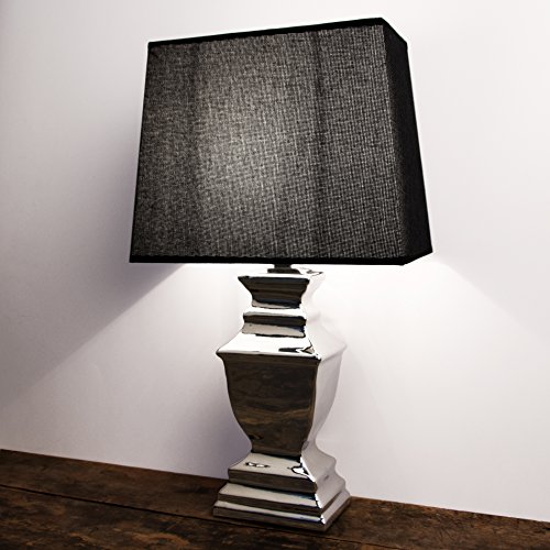 Preisvergleich Produktbild Tischlampe Leuchte Lampe mit Lampenschirm silber Keramik H:45cm