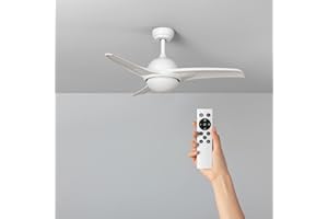 TECHBREY Ventilador de Techo Aran con Plafón LED y Mando a Distancia, 6 Velocidades, Temporizador, Silencioso, Color Blanco 107cm Motor DC 3 Aspas Sistema Reverse Air Dual, Modos Verano e Invierno