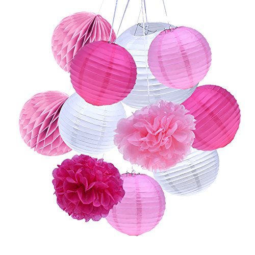 Outus 11 Stück Papier Laternen Wabenbälle Papier Pompons für Geburtstag Hochzeit Party Dekoration