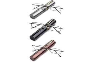 MMOWW 3 pares de gafas de lectura ultrafinas con forma de bolígrafo, con bisagras de resorte, lectores pequeños para hombres y mujeres, portalápices portátil(negro+marrón+gris,+3.0)