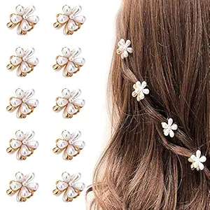 HOME13? 8pcs Mini Pearl Claw Clip, Retro Hair Clips with Daisy Flower, Sweet Artificial Bangs Clips Decorative Hair Accessories for Women Girls