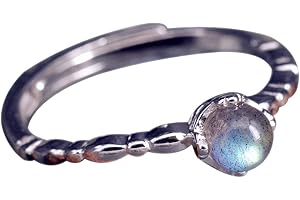 NicoWerk Damski srebrny pierścionek z kamieniem księżycowym ze srebra wysokiej próby 925, kulka z niebieskim kamieniem, gładki, subtelnie regulowany, otwarty, SRI344