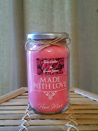Large, Handmade, Rose Scented Candle, Soy wax, Eco friendly, Glass jar, Gift for Mother, Gift for Dad, by Heaven Senses, 16 oz, Eliminates Tobacco &amp; Smoking Odour