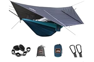 AnorTrek Camping Hammock with Mosquito Net, Waterproof Rain Fly Tarp Set, Portable Double with Two Tree Straps, 210T Nylon for Hiking and Backpacking