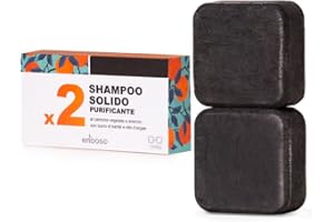 Enooso - Shampoo Solido Capelli Grassi Purificante e Antiforfora al Carbone Vegetale 130 g - 100% Naturale Artigianale bio Vegano - Made in Italy
