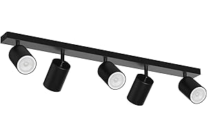 Klighten Faretti da Soffitto Orientabili Nero, con 5 Attacco GU10, Plafoniera 5 Luci Interno, Plafoniera Faretti per Cucina, Soggiorno, Camera da Letto, Max 50W x 5, Lampadina Non Inclusa