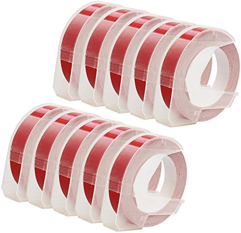 10 Compatible S0898150 White on Red 9mm x 3m Embossing Label Tapes Replacement for 3D Omega and Junior Label Makers