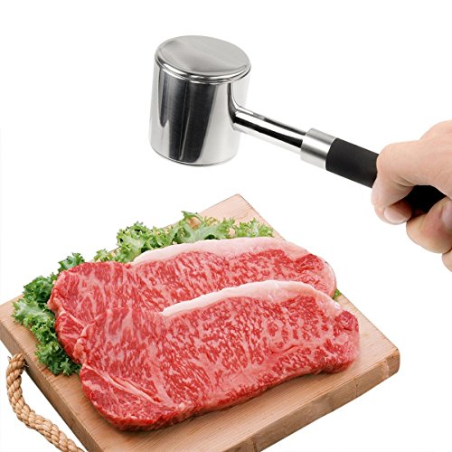 Küchenhelfer,Yonifor Fleischhammer mit Griffe , Fleischklopfer aus Edelstahl 18/10 (304) guter Fleischhämmer Steakhammer ,Schwarz - 7