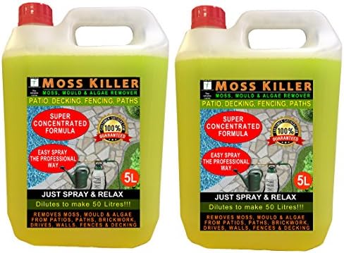 2 x 5 Litres TRADEFARMNI MOSS KILLER - Super Concentrated Liquid Mould, Moss and Algae Cleaner For All Hard Surfaces. Decking, Paving, Brickwork, PVC, Greenhouses, etc. Just Spray and Relax - CLEAR