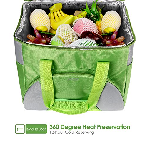 INTEY Kühltasche Kühlbox 20L Faltbar Picknicktasche Isolierte Thermotasche unterwegs Campingtasche, Grün - 5