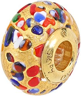 'Alek Sander Stars Murano Star Murano Glass Charm Bead, Allegria Sheets 999 Gold Plated Authentic 925 Sterling Silver