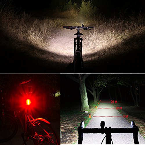 MOREZONE LED Fahrradlicht Set Wiederaufladbare Fahrradbeleuchtung 300Lumen 5 Licht-Modi Fahrradlampen Frontlicht Rücklicht Wasserdicht Fahrradlichter Taschenlampe(Schwarz) - 7