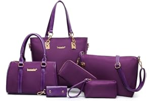 AlwaySky Nylon Women's Shoulder Bag 6 PCS Top-Handle Handbag Tote Purse Wallet Key Case Set